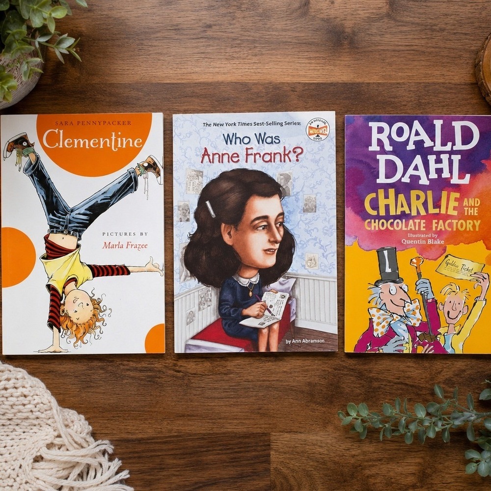 Classic Children's Book Bundle Charlie & Anne Frank & Clementine 3‎ Books